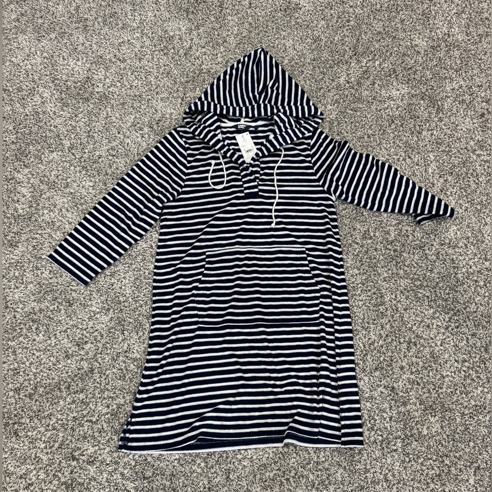 Lands' End Navy and White Striped Hoodie
